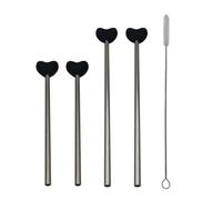 Pajita de metal con forma de corazón única y llamativa, tubo de bebida multifuncional, para la salud de los labios, con cepillo limpio y corazón