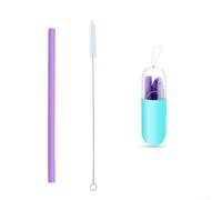 Pajita de silicona reutilizable con diseño plegable y cepillo para limpieza adecuada para cócteles, café y zumo (morado)