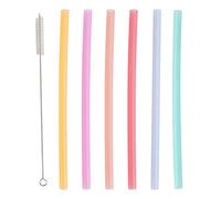 Pajita para beber de silicona respetuosa con el medio ambiente, reutilizable, portátil, 6 uds., con juego de cepillo de limpieza