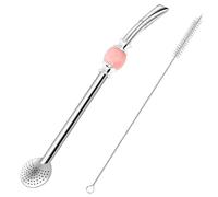 Pajita reutilizable Bombilla Yerba Mate - Pajita de acero inoxidable con filtro estilo cuchara extraíble y una hermosa perla - Pajita de metal para beber té de hojas sueltas - Incluye cepillo de