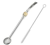 Pajita reutilizable de acero inoxidable para mate con filtro extraíble estilo cuchara y hermosa cuentas - Pajita metálica para beber té de hojas sueltas, café, cócteles - Incluye cepillo de limpieza