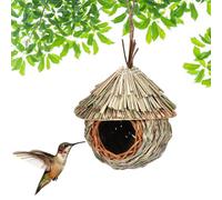 Pajita tejida a mano para decoración creativa de jardín | Casa de colibrí de hierba de caña natural para colgar en el exterior | Cálido santuario amante de las aves, 15 x 19 cm, 100 g