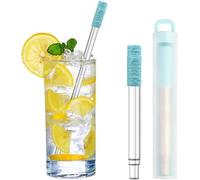 Pajita telescópica de acero inoxidable 304, pajita de metal plegable reutilizable con funda y cepillo, popote de viaje ecológico para bebidas