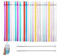 Pajitas 100% reutilizables de plástico rígido transparente con purpurina - 24 unidades 23 cm con cepillos de limpieza colores surtidos | Para bebidas frías y calientes, fiestas, hogar y reuniones