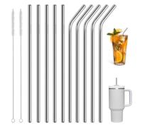 Pajitas Cócteles Pajitas Larga 10 Piezas (5 Rectas + 5 Curvas) Pajitas Reutilizables Con 2 Cepillo De Limpieza 30cm De Largo De Metal Pajitas De Acero Inoxidable Para Vaso Stanley Adventure 40 Onzas