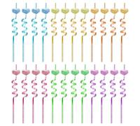 Pajitas con purpurina, 24 pajitas reutilizables rizadas para fiestas, con forma de corazón o corona, para fiestas, piscinas, decoraciones de cumpleaños, accesorios y golosinas