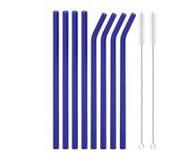 Pajitas Cristal Pajita de vidrio de colores, pajita for beber, pajita de vidrio reutilizable for cócteles, batidos, accesorios de barra(8Pcs Dark Blue)