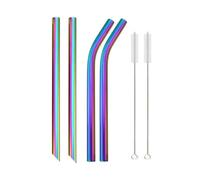 Pajitas de acero inoxidable 4Pcs 12mm Reusable Metal Straws With 2 Brush Stainless Steel Set Bar Drinking Bent Straw(Rainbow D)