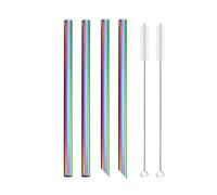 Pajitas de acero inoxidable 4Pcs 12mm Reusable Metal Straws With 2 Brush Stainless Steel Set Bar Drinking Bent Straw(Rainbow C)
