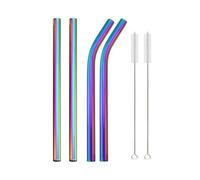 Pajitas de acero inoxidable 4Pcs 12mm Reusable Metal Straws With 2 Brush Stainless Steel Set Bar Drinking Bent Straw(Rainbow B)