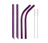 Pajitas De Acero Inoxidable 4Pcs 12mm Reusable Metal Straws With 2 Brush Stainless Steel Straws Set Bar Drinking Bent Straw(Purple D)