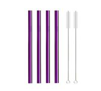 Pajitas De Acero Inoxidable 4Pcs 12mm Reusable Metal Straws With 2 Brush Stainless Steel Straws Set Bar Drinking Bent Straw(Purple A)