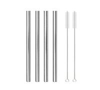 Pajitas De Acero Inoxidable 4Pcs 12mm Reusable Metal Straws With 2 Brush Stainless Steel Straws Set Bar Drinking Bent Straw(Silver A)