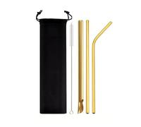 Pajitas De Acero Inoxidable 5Pcs Reusable Drinking Straw Set Stainless Steel Straw Pearl Milkshake Bubble Tea Straw With Cleaner Brush(Gold)