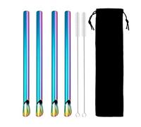 Pajitas De Acero Inoxidable 7Pcs Reusable Straw Pearl Milkshake Stainless Steel Bubble Tea Straw With Brush Bag Set(Rainbow 7Pcs)