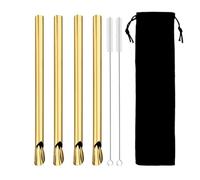 Pajitas de acero inoxidable 7Pcs Reusable Straw Pearl Milkshake Stainless Steel Bubble Tea With Brush Bag Set(Gold 7Pcs)