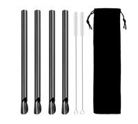 Pajitas de acero inoxidable 7Pcs Reusable Straw Pearl Milkshake Stainless Steel Bubble Tea With Brush Bag Set(Black 7Pcs)