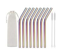 Pajitas de acero inoxidable 8 pajitas reutilizables de 12 mm acero inoxidable for té burbujas, metal for cócteles y bar(Rainbow bent)