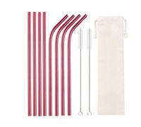 Pajitas De Acero Inoxidable Juego De 10 Pajitas Reutilizables De Acero Inoxidable De Colores, Pajitas De Metal De Colores, Accesorio For Bar Y Fiesta.(8pcs Red)