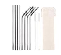 Pajitas De Acero Inoxidable Juego De 10 Pajitas Reutilizables De Acero Inoxidable De Colores, Pajitas De Metal De Colores, Accesorio For Bar Y Fiesta.(8pcs Sliver)