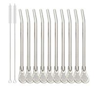 Pajitas De Acero Inoxidable Juego de 4/6/10/12 pajitas té acero inoxidable con cuchara, filtro y metal lavable for café cócteles para zumos(10Pcs Silver)
