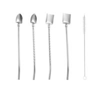 Pajitas De Acero Inoxidable Juego de 4 cucharas-pajita acero inoxidable 304 reutilizables con cepillo for mezclar y remover, ideales for batidos otros accesorios para zumos(Silver)