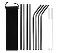 Pajitas De Acero Inoxidable Juego de 8 pajitas de acero inoxidable, rectas y curvas, for beber zumo, leche, té, bar, fiesta, cocina(Black 8Pcs)