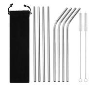 Pajitas De Acero Inoxidable Juego de 8 pajitas de acero inoxidable, rectas y curvas, for beber zumo, leche, té, bar, fiesta, cocina(Silver 8Pcs)