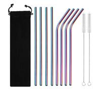 Pajitas De Acero Inoxidable Juego de 8 pajitas de acero inoxidable, rectas y curvas, for beber zumo, leche, té, bar, fiesta, cocina(Rainbow 8Pcs)
