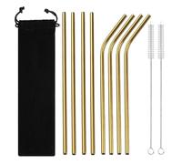 Pajitas De Acero Inoxidable Juego de 8 pajitas de acero inoxidable, rectas y curvas, for beber zumo, leche, té, bar, fiesta, cocina(Gold 8Pcs)