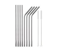 Pajitas De Acero Inoxidable Rainbow Color Reusable Metal Straws Set With Cleaner Brush Stainless Steel Drinking Straw Milk Bar Party para zumos y bebidas(10Pcs Silver)