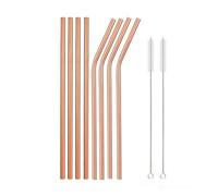Pajitas de acero inoxidable Rainbow Color Reusable Metal Straws Set With Cleaner Brush Stainless Steel Drinking Straw Milk Bar Party(10Pcs Rosegold)