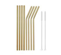 Pajitas De Acero Inoxidable Rainbow Color Reusable Metal Straws Set With Cleaner Brush Stainless Steel Drinking Straw Milk Bar Party para Batidos(10Pcs Gold)