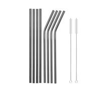 Pajitas De Acero Inoxidable Rainbow Color Reusable Metal Straws Set With Cleaner Brush Stainless Steel Drinking Straw Milk Bar Party para zumos y bebidas(10Pcs Black)