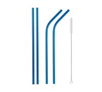 Pajitas De Acero Inoxidable Rainbow Color Reusable Metal Straws Set With Cleaner Brush Stainless Steel Drinking Straw Milk Bar Party(5Pcs Blue)