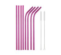 Pajitas De Acero Inoxidable Rainbow Color Reusable Metal Straws Set With Cleaner Brush Stainless Steel Drinking Straw Milk Bar Party para zumos y bebidas(10Pcs Pink)