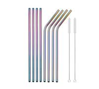 Pajitas De Acero Inoxidable Rainbow Color Reusable Metal Straws Set With Cleaner Brush Stainless Steel Drinking Straw Milk Bar Party para Batidos(10Pcs Rainbow)