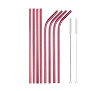 Pajitas De Acero Inoxidable Rainbow Color Reusable Metal Straws Set With Cleaner Brush Stainless Steel Drinking Straw Milk Bar Party para zumos y bebidas(10Pcs Red)
