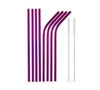 Pajitas De Acero Inoxidable Rainbow Color Reusable Metal Straws Set With Cleaner Brush Stainless Steel Drinking Straw Milk Bar Party para Batidos(10Pcs Purple)