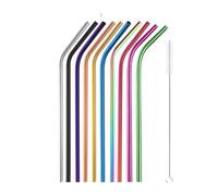 Pajitas de acero inoxidable Rainbow Color Reusable Metal Straws Set With Cleaner Brush Stainless Steel Drinking Straw Milk Bar Party(11Pcs Mix Bent B)
