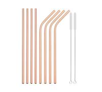 Pajitas De Acero Inoxidable Reusable Metal Straws Set Stainless Steel Straw Straight Bent Drinking Straw With Cleaning Brush Party Bar(8pcs rose)
