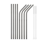 Pajitas De Acero Inoxidable Reusable Metal Straws Set Stainless Steel Straw Straight Bent Drinking Straw With Cleaning Brush Party Bar(8pcs black)