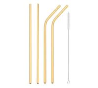 pajitas de acero inoxidable Reusable Metal Straws Set Stainless Steel Straw Straight Bent Drinking Straw With Cleaning Brush Party Bar(4pcs gold)