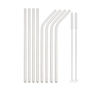 Pajitas De Acero Inoxidable Reusable Metal Straws Set Stainless Steel Straw Straight Bent Drinking Straw With Cleaning Brush Party Bar(8pcs silver)