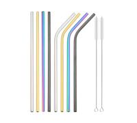 Pajitas De Acero Inoxidable Reusable Metal Straws Set Stainless Steel Straw Straight Bent Drinking Straw With Cleaning Brush Party Bar(8pcs mix)