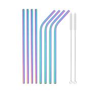 Pajitas de acero inoxidable Reusable Metal Straws Set Stainless Steel Straw Straight Bent Drinking With Cleaning Brush Party Bar(8pcs rainbow)