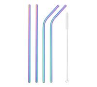 Pajitas de acero inoxidable Reusable Metal Straws Set Stainless Steel Straw Straight Bent Drinking With Cleaning Brush Party Bar(4pcs rainbow)