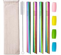 Pajitas de acero inoxidable reutilizables de metal con puntas anguladas para batidos 12mm Pajitas de boba té de burbujas grandes silicona puntas 4 unidades