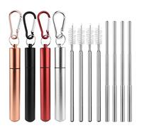 Pajitas de Acero Inoxidable Reutilizables Metal Juego de 4,Cañitas Pajitas Plegables Portátiles Estuche Con Cepillo y Mosquetón 10 a 22,5 Cm Para Zumos y Bebidas, El Uso Diario o de Viaje