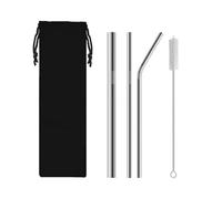 Pajitas De Acero Inoxidable Stainless Steel Straw Combination 1 Straight Tube 1 Curved Tube 1 Large Straw 1 Cleaning Brush(Sliver)